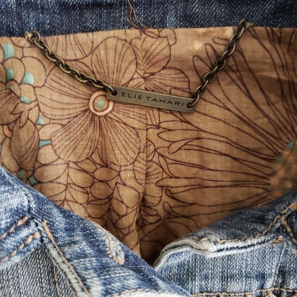 Elie Tahari Jean Jacket W/ Shell Embroidery - Picture 3 of 8